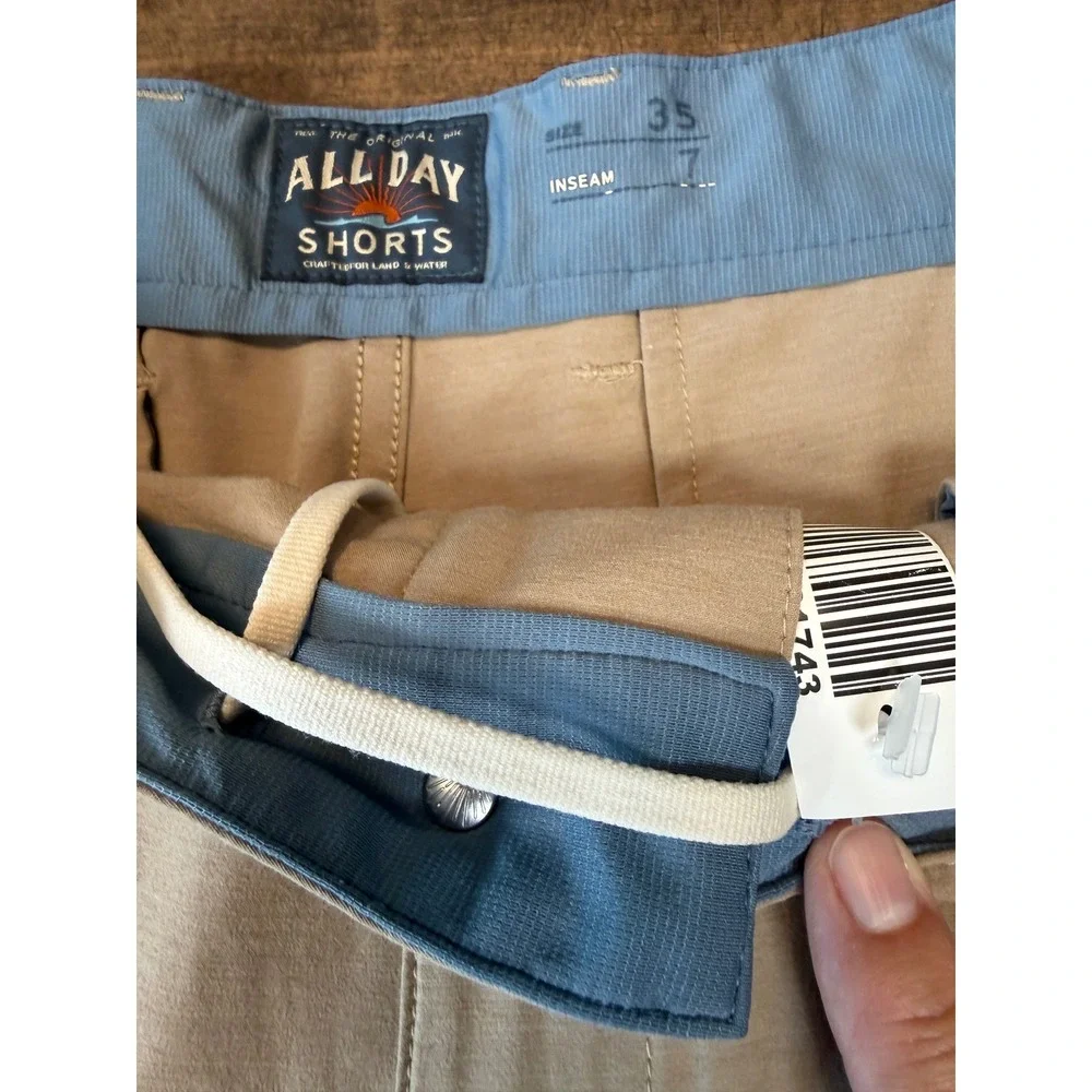 Faherty All Day Shorts Mens 35 Khaki Tan Hybrid Board Shorts 7 Inch Inseam